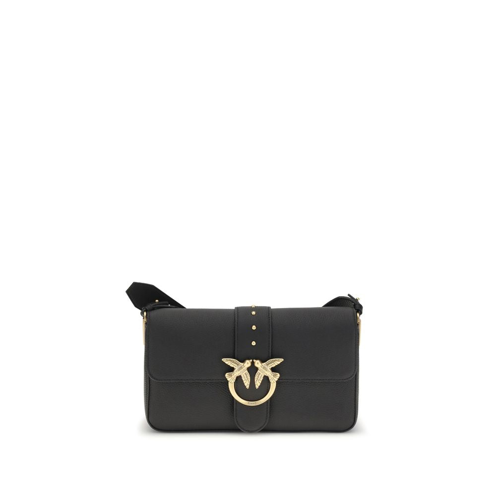 PINKO Black Calf Leather Bos Taurus Shoulder Bag