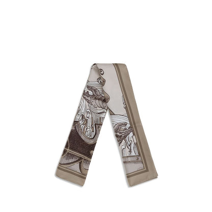 Burberry Beige Silk Scarf with Knight Engraving print, elegant 100% silk twill scarf, 90x90, made in Italy, AW25 collection.