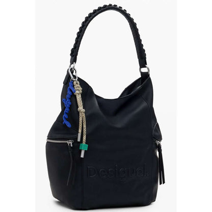 Desigual Black Polyethylene Women Backpack featuring bold design with unique one-shoulder handle and versatile adjustable straps.