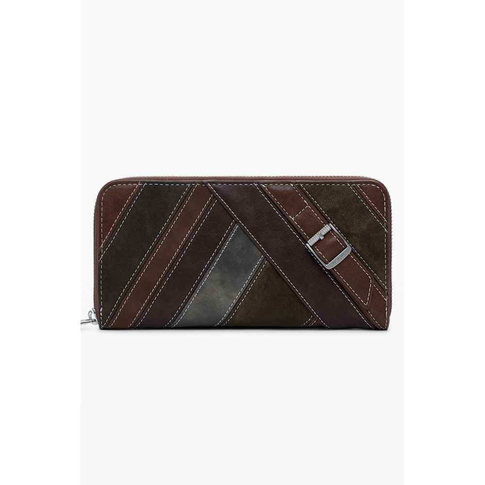 Desigual Brown Polyethylene Women Wallet with stylish contrasting details and zip closure, perfect for organizing essentials.