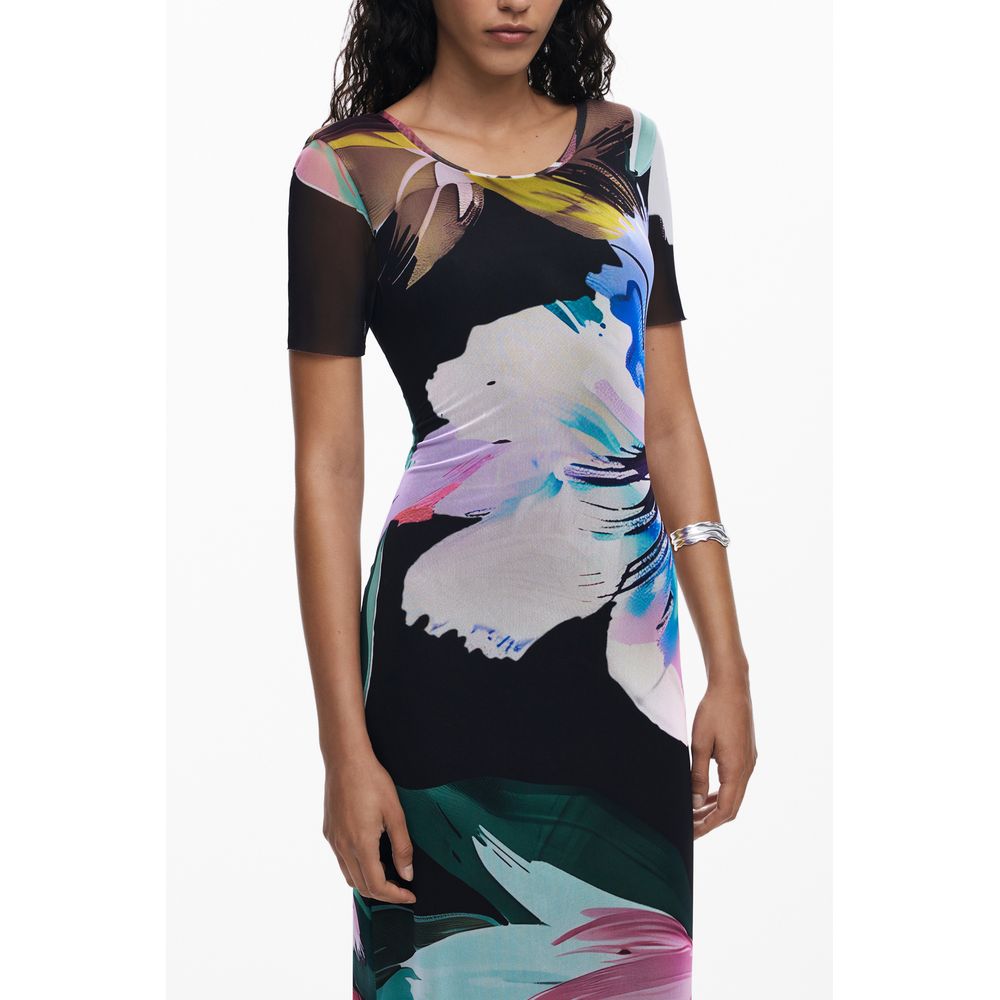 Stylish Desigual Black Polyester Women Dress with colorful patterns and short sleeves