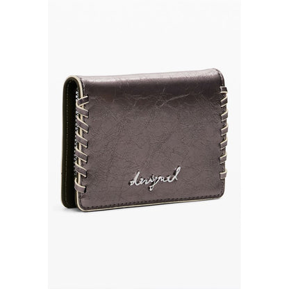Desigual Bronze Polyethylene Women Wallet with embroidery, compact design, zip closure, and card holder. Perfect blend of style and function.