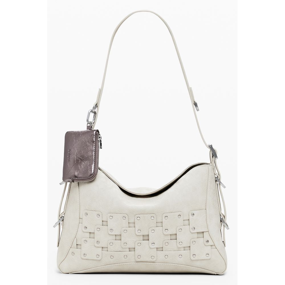 Desigual Beige Polyethylene Women Handbag with removable shoulder handle and coin purse.