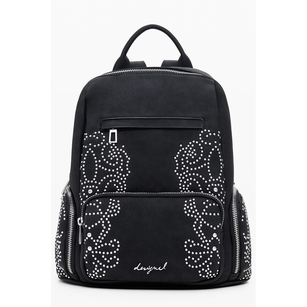 Desigual Black Polyethylene Women Backpack with studded details and zip closure