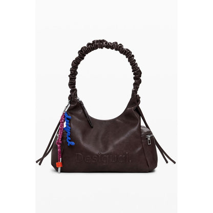 Desigual Brown Polyethylene Women Handbag with bold relief print and contrasting details, featuring practical compartments and signature logo.
