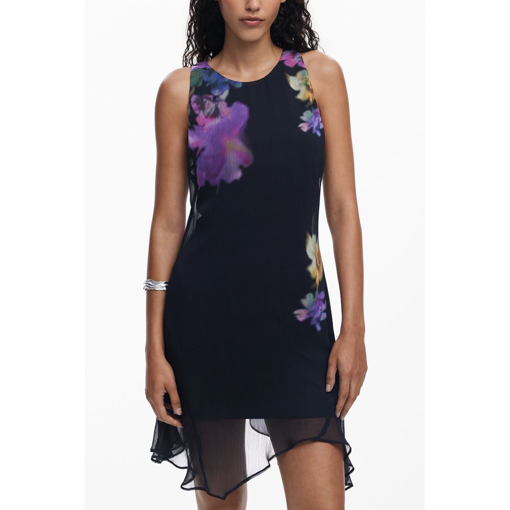 Desigual Black Polyester Women Dress with floral print, sleeveless design and crew neck, perfect for stylish occasions.