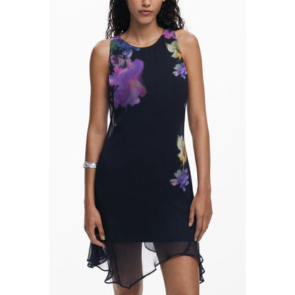 Desigual Black Polyester Women Dress with floral print, sleeveless design and crew neck, perfect for stylish occasions.