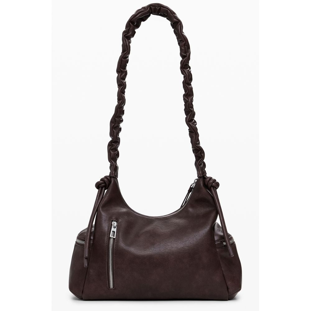 Desigual Brown Polyethylene Women Handbag with unique design, featuring zip compartments and stylish strap.