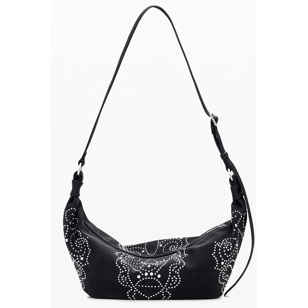 Desigual Black Polyethylene Women Handbag with adjustable strap and stud embellishments, ideal for fashion-forward style seekers.