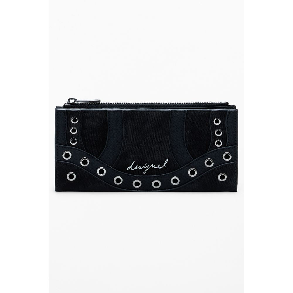 Desigual Black Polyethylene Women Wallet with chic design, featuring stylish zip and snap closures for secure storage.
