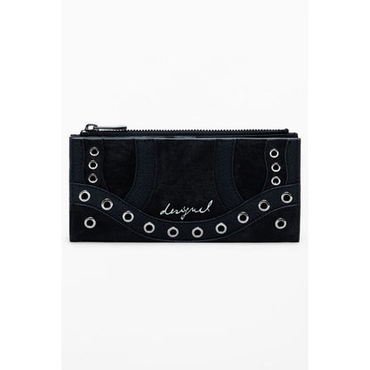 Desigual Black Polyethylene Women Wallet with chic design, featuring stylish zip and snap closures for secure storage.