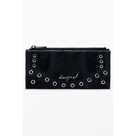 Desigual Black Polyethylene Women Wallet with chic design, featuring stylish zip and snap closures for secure storage.