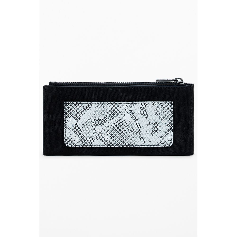 Desigual Black Polyethylene Women Wallet with snake pattern detail and secure zip closure, perfect blend of fashion and function.