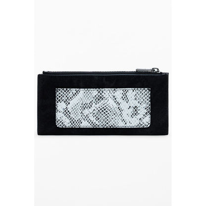 Desigual Black Polyethylene Women Wallet with snake pattern detail and secure zip closure, perfect blend of fashion and function.