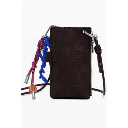 Desigual Brown Polyethylene Women Wallet with logo detail, zip closure, and colorful accessories.
