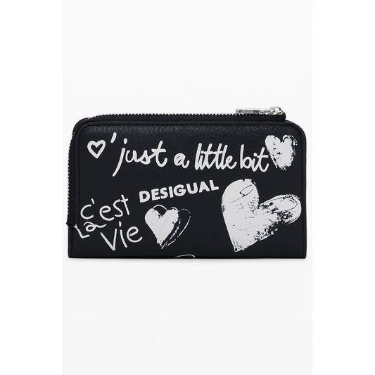 Desigual Black Polyethylene Women Wallet with chic design, featuring bold contrasting details and secure zip and snap closure.