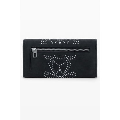Desigual Black Polyethylene Women Wallet with studs and zip closure.