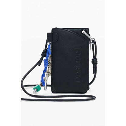 Desigual Black Polyethylene Women Wallet with strap, showcasing bold style and practical features with contrast details in black.