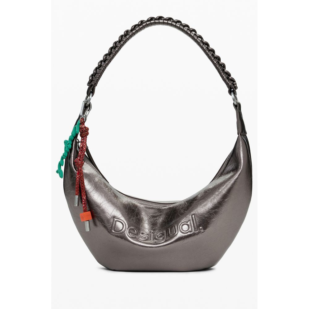 Desigual Bronze Polyethylene Women Handbag with relief print and removable shoulder strap, featuring a bold and creative design.