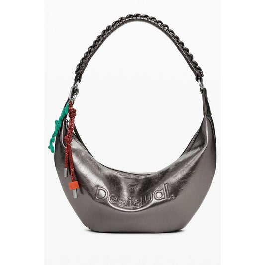 Desigual Bronze Polyethylene Women Handbag with relief print and removable shoulder strap, featuring a bold and creative design.