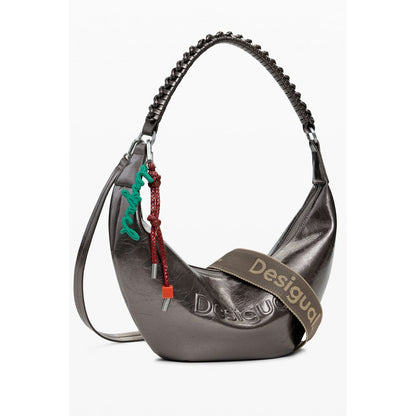 Desigual Bronze Polyethylene Women Handbag with bold relief print and removable shoulder handle.