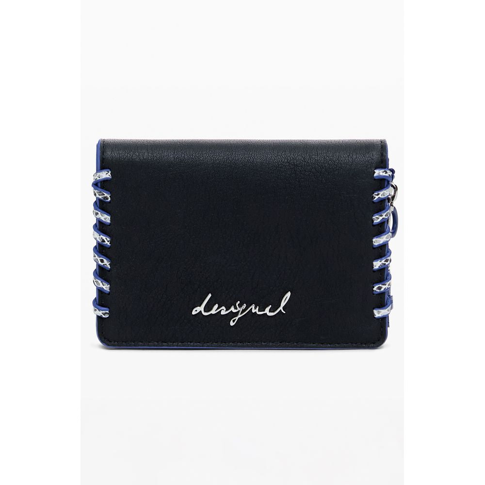 Desigual "Black Polyethylene Women Wallet" with embroidery and contrasting details. Chic design for style and organization.