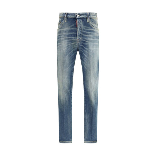 Dsquared² Blue Cotton Slim Fit Jeans with zipper, button closure, and logo detail, perfect for modern urban fashion.