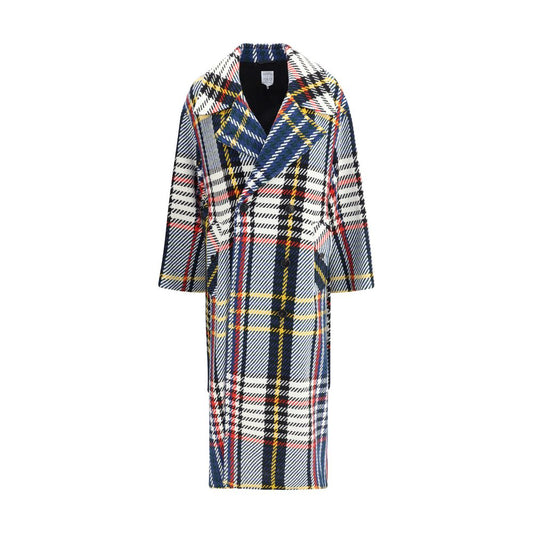 Sara Roka Multicolor Wool Coat with check design, wide lapels, double-breasted closure, and matching sash for AW25 season.