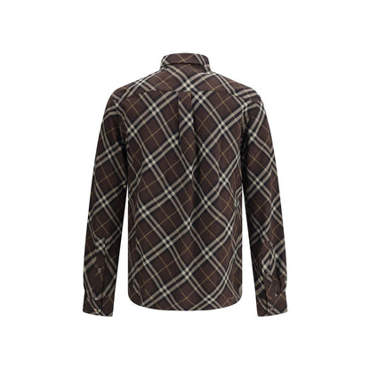 Burberry Brown Cotton Pattern Shirt with iconic check design and long sleeves, perfect for a stylish and comfortable fit.