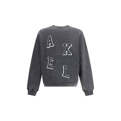Back view of Axel Arigato Gray Cotton Sweatshirt with embroidered letter patches, showcasing a unique handcrafted design and sustainable style.