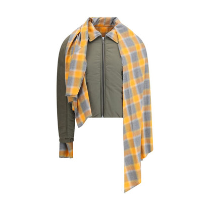 MARBELL Green Cotton Coat with plaid maxi scarf and front zip closure, stylish and comfortable quilted down jacket for AW25 season.