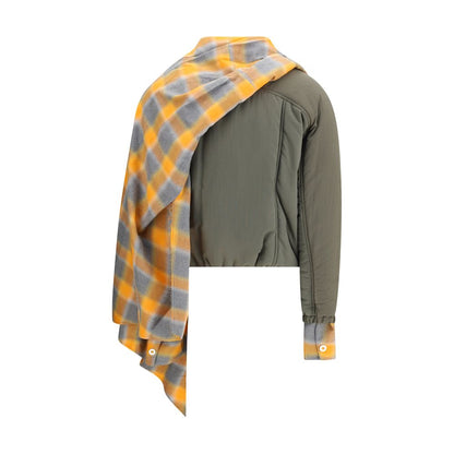 MARBELL Green Cotton Coat with plaid scarf, quilted down, long sleeves, AW25 season. Front zip closure, made from 100% cotton inner.