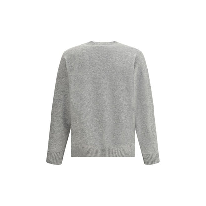 Back view of Laneus Gray Cashmere Cashmere Sweater with ribbed cuffs and hem, showcasing its relaxed, luxurious design.