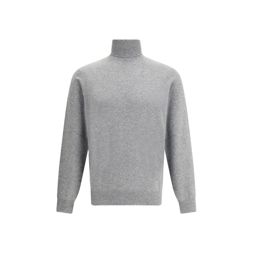 Brunello Cucinelli Gray Cashmere Cashmere Sweater, luxurious turtleneck with ribbed cuffs and hem, elegant and versatile fashion.