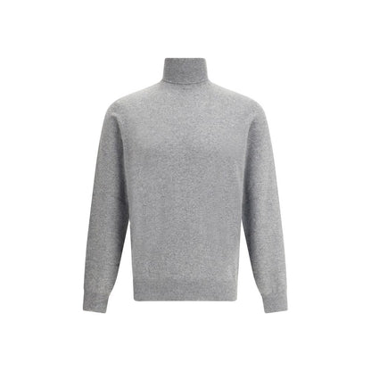 Brunello Cucinelli Gray Cashmere Cashmere Sweater, luxurious turtleneck with ribbed cuffs and hem, elegant and versatile fashion.