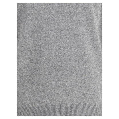 Brunello Cucinelli Gray Cashmere Cashmere Sweater with ribbed hem detail, showcasing luxurious material and sophisticated design.