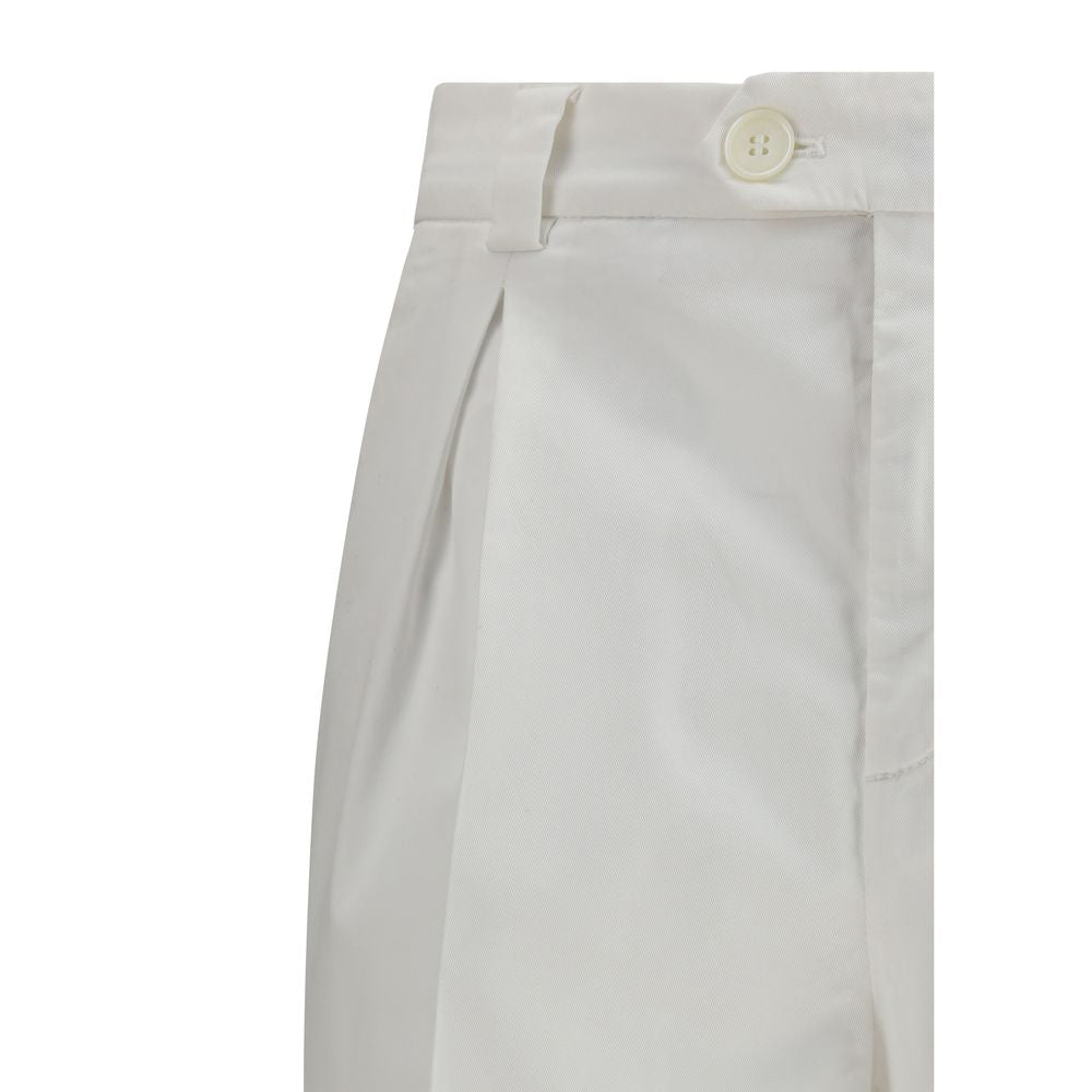 Brunello Cucinelli White Cotton Casual Pants close-up, featuring button closure and elegant craftsmanship.