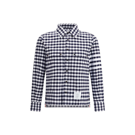 Thom Browne Multicolor Cotton Pattern Shirt with classic collar and iconic patch, featuring an asymmetric hem for a modern touch.