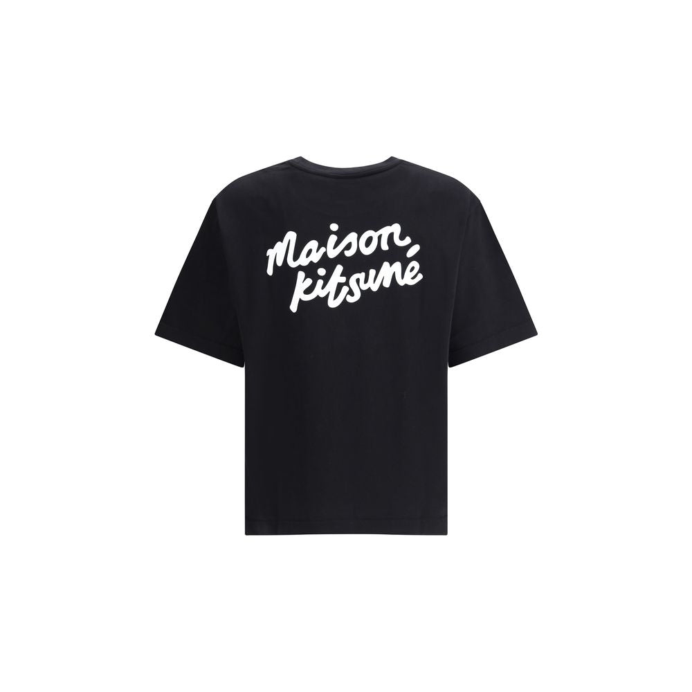 Maison Kitsuné Black Cotton T-Shirt with contrast logo on the back, featuring a ribbed crew neck and soft cotton for comfort and style.