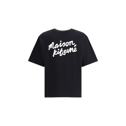 Maison Kitsuné Black Cotton T-Shirt with contrast logo on the back, featuring a ribbed crew neck and soft cotton for comfort and style.