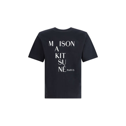 Maison Kitsuné Black Cotton T-Shirt with logo patch, ribbed crew neck, and regular fit, showcasing refined and playful aesthetic.