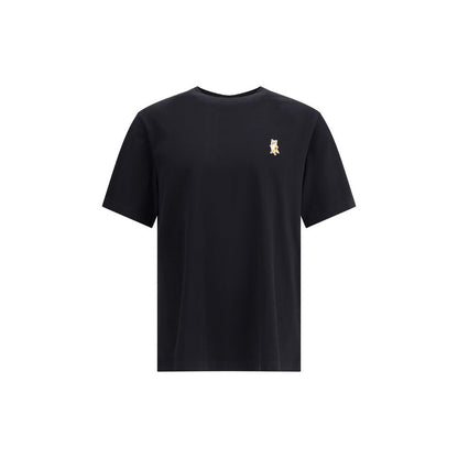 Maison Kitsuné Black Cotton T-Shirt with Standing Fox Patch, featuring short sleeves and ribbed crew neck.