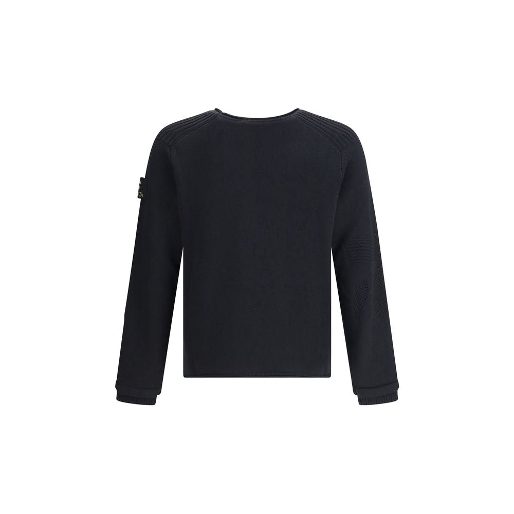 Back view of Premiata Black Merino Wool Sweatshirt with ribbed cuffs and side logo patch, made for comfort and style.
