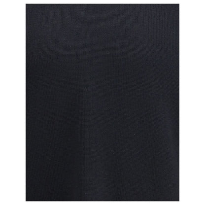 Close-up of material from Premiata Black Merino Wool Sweatshirt, highlighting fine wool texture and contemporary style with a logo patch detail.