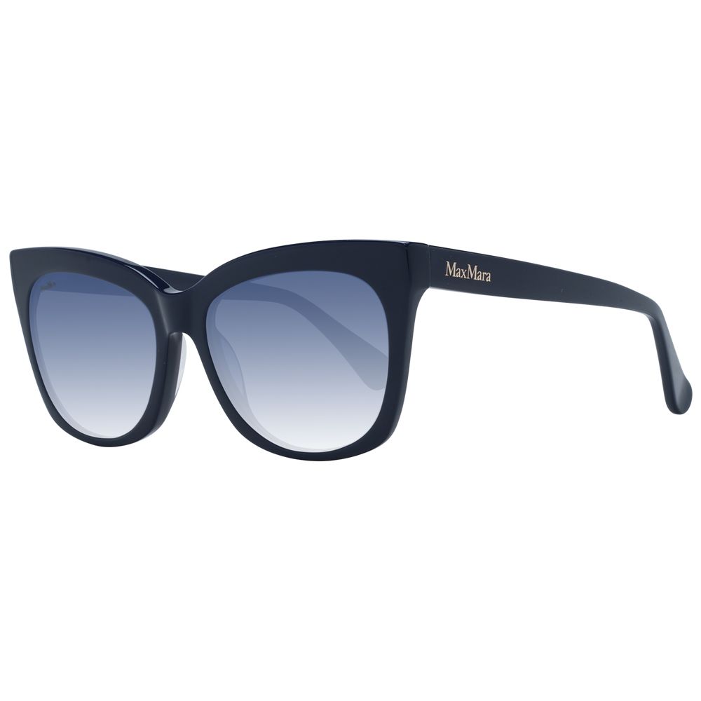 Max Mara Blue Plastic Sunglasses with full-rim cat eye style, blue gradient lenses, and UVA & UVB protection. Includes branded case.