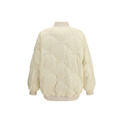 Reversible Parajumpers White Polyester Clothing featuring quilted oversized bomber with elasticated hem and waist pockets, back view.