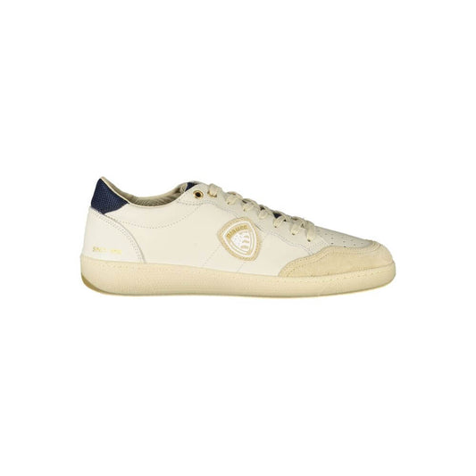 Blauer White Polyester Sneaker with blue details, logo, and removable insole.