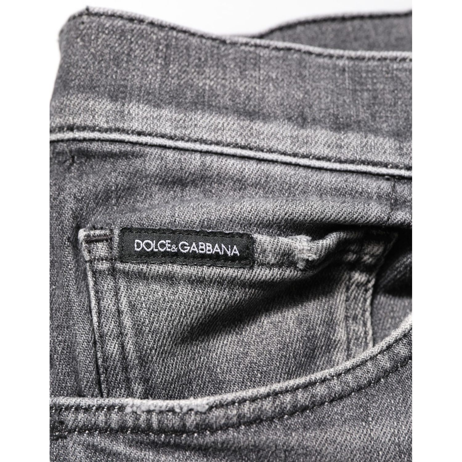 Dolce & Gabbana Grey Cotton Denim Slim Fit Distressed Pants Jeans