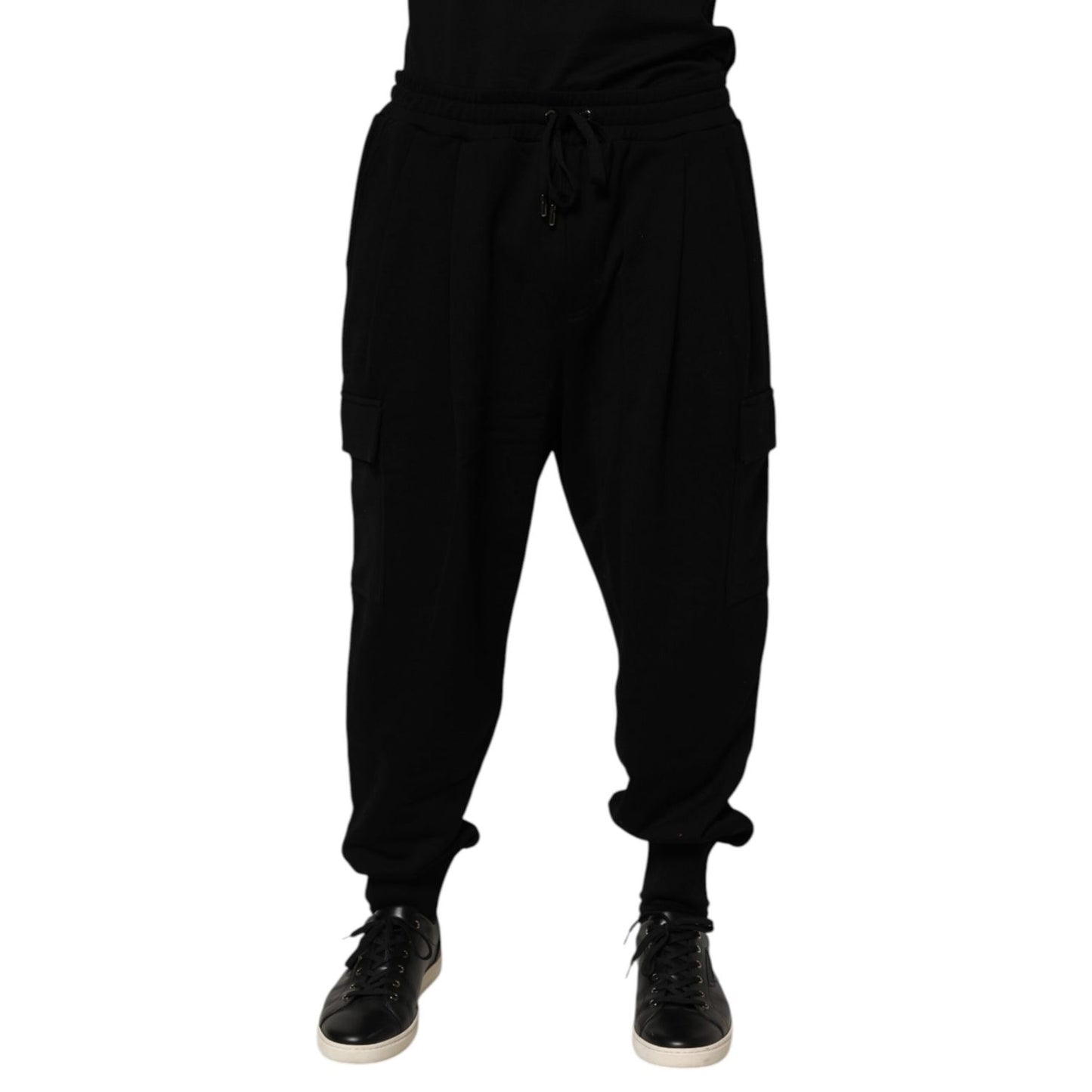 Dolce & Gabbana Black Cotton Blend Cargo Joggers Drawstring Pants Dolce & Gabbana