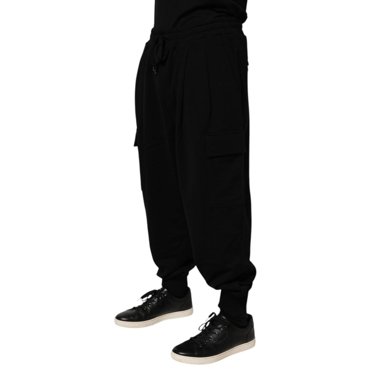 Dolce & Gabbana Black Cotton Blend Cargo Joggers Drawstring Pants Dolce & Gabbana